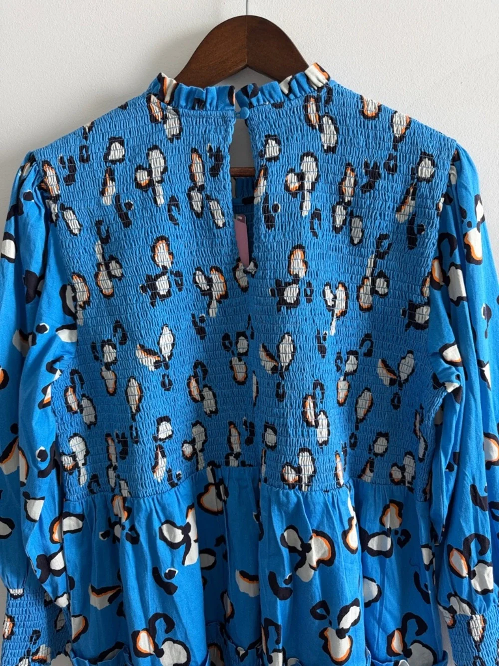 Briton Court NWT Blue Leopard Smocked Tiered Mini Dress Boho XL - Picture 8 of 13